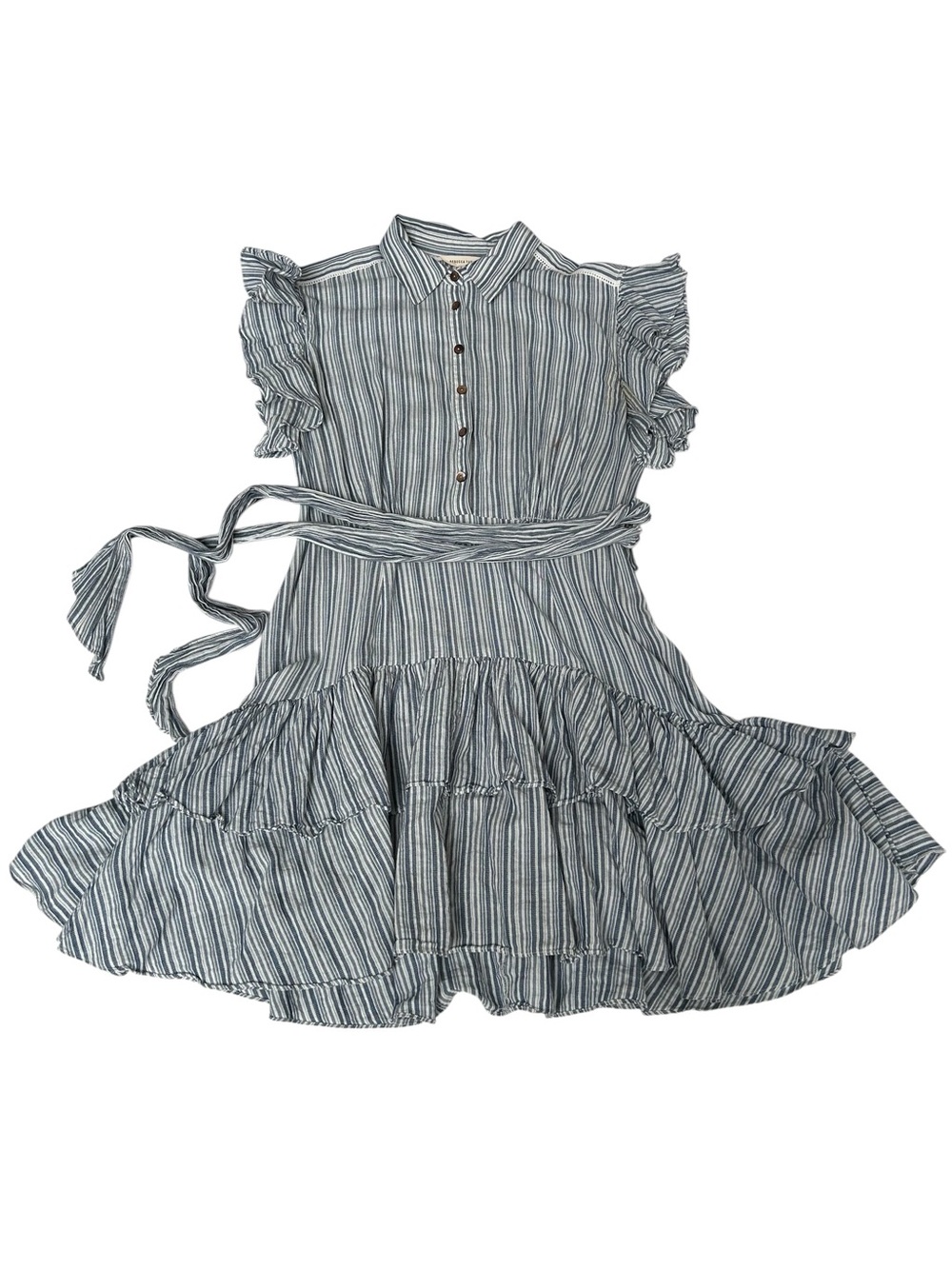 Rebecca Taylor Blue and White Striped Ruffle Dress with Tie